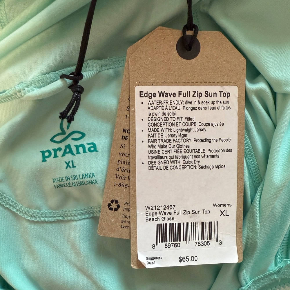 Prana Women's Light Green Edge Wave Full Zip Sun Top Size XL NWT - Picture 5 of 5